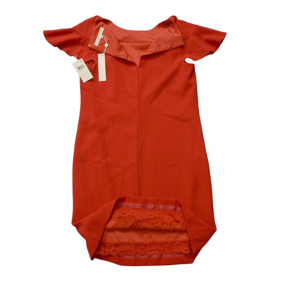 C0 NWT TRINA TURK Red Ruffle Detail Straight Hemline Splash Dress Size 2 $278 - Picture 5 of 6